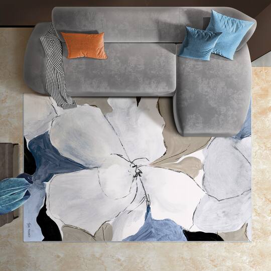 Empire Art Direct 5ft. x 7.5ft. Gray Flowers I B Tapis D'Art Washable Area Rug